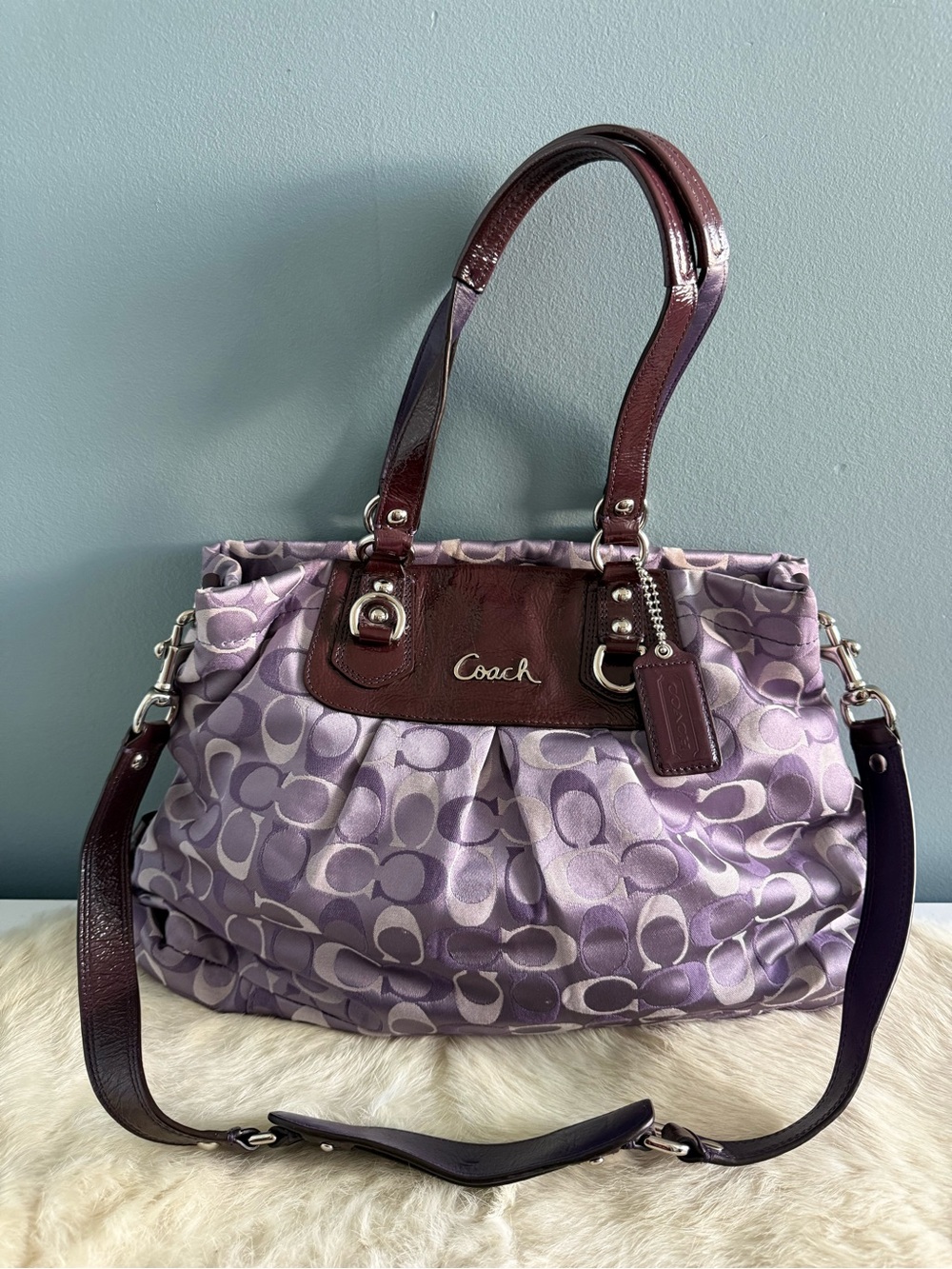 Coach Signature Purple Optic Ashley 2011 Patent Leather Shoulder Bag